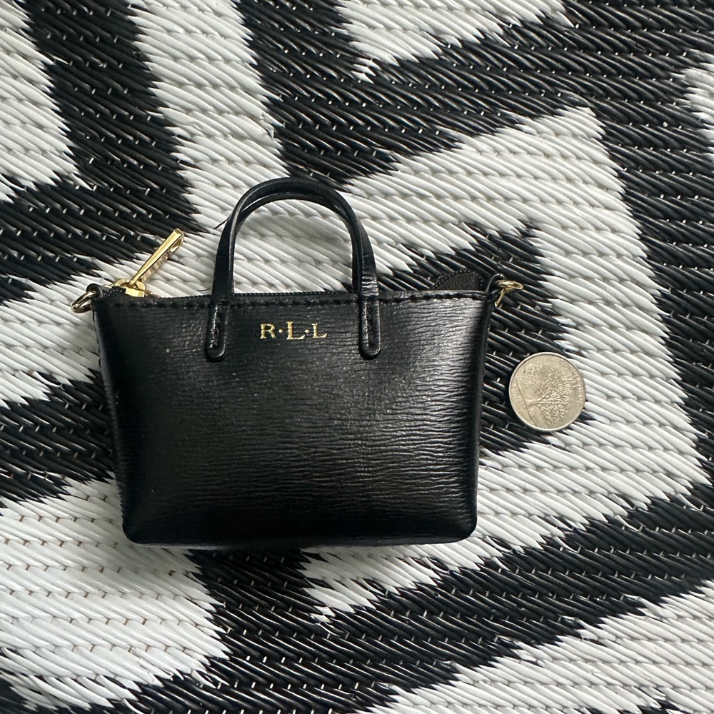 Ralph Lauren Black Leather Mini-Tote Bag Coin Purse - Picture 3 of 6